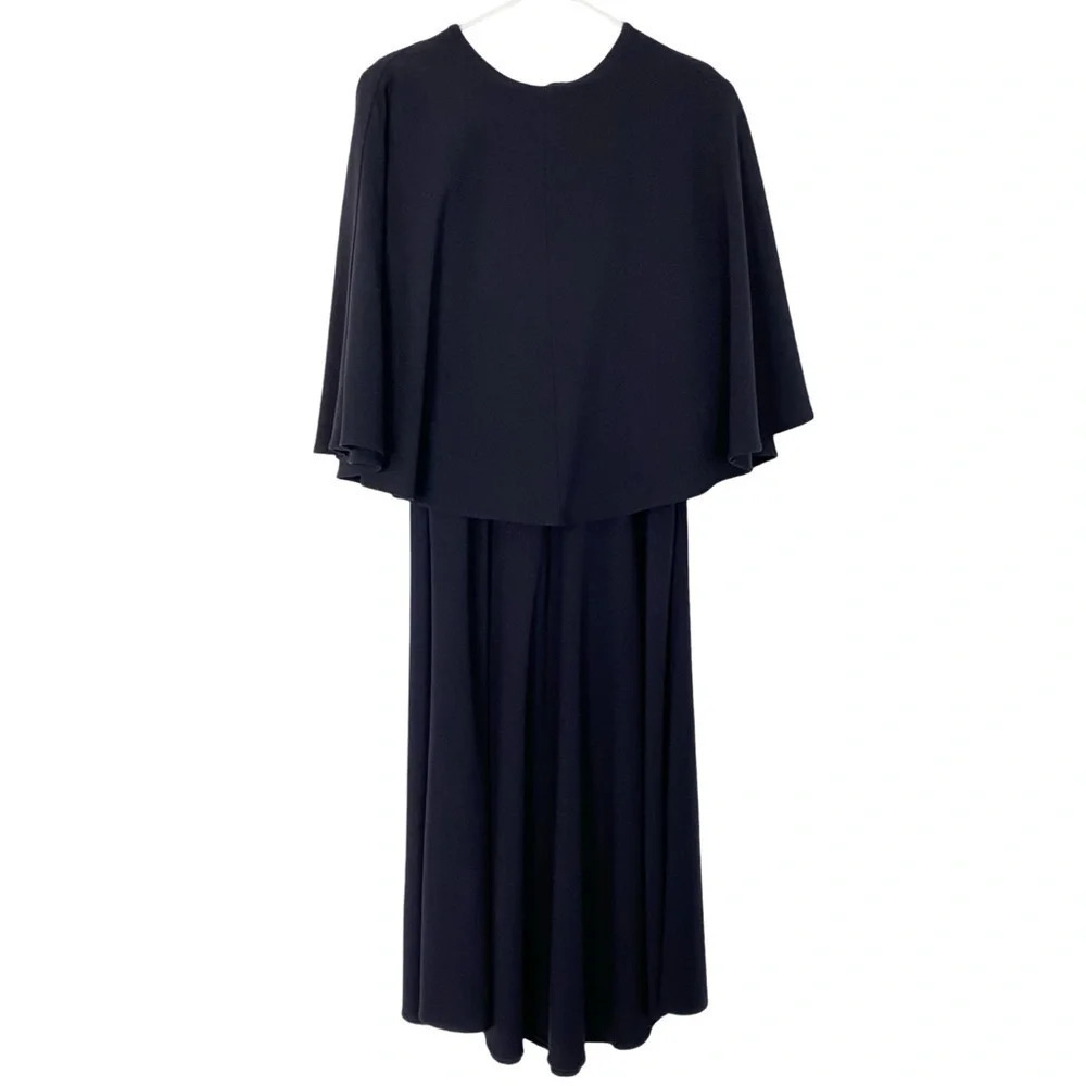 Wolcott Takemoto Kepu Dress Womens XS Black Cape Midi Long Dress Flare Pockets